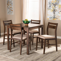 Baxton Studio Lovy Dining Set-Beige/Dark Walnut Lovy Modern and Contemporary Beige Fabric Upholstered Dark Walnut-Finished 5-Piece Wood Dining Set